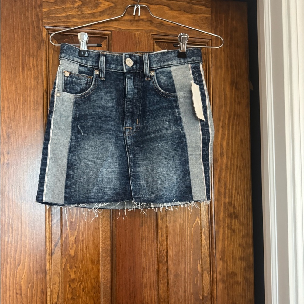Denim Mini Skirt with Frayed Hem